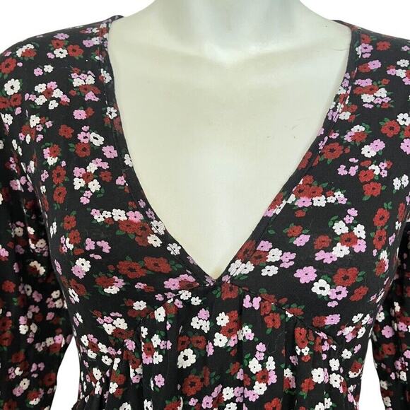 Wednesdays Girl Womens Black Purple Floral Babydoll Long Sleeve V-Neck Dress XS - Picture 5 of 16